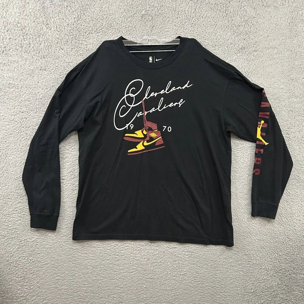 Cleveland Cavaliers Shirt Mens Large Black Long Sleeve‎ Loose Fit Nike DO7305